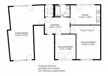 Grundriss 3,5-Raum-Penthouse-Wohnung mit Balkon, Wintergarten, zur Miete in zentraler Lage von Recklinghausen